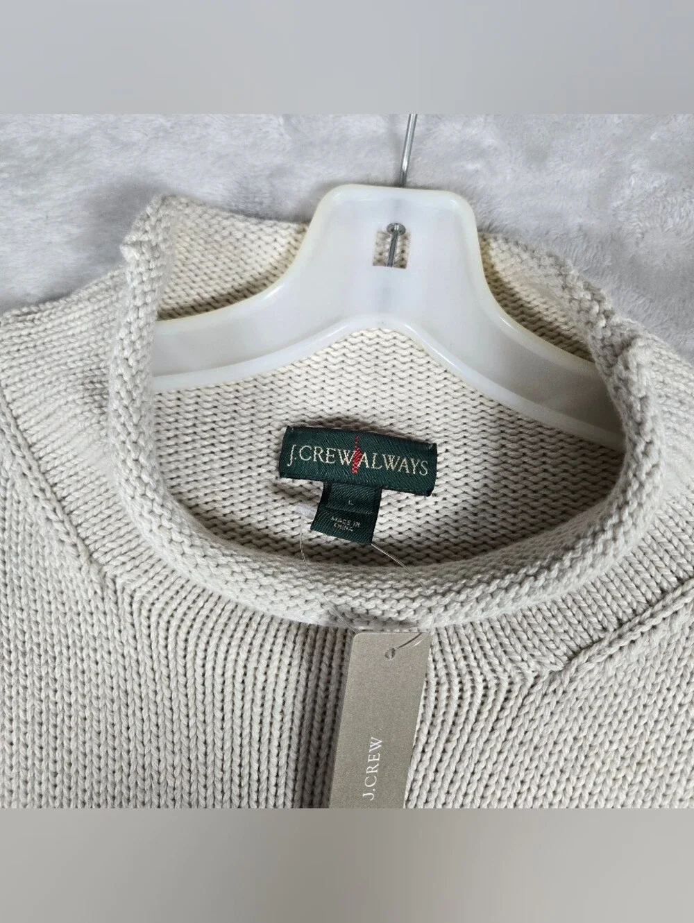 J Crew Always Rollneck Knit Sweater Mens Large Cream Cotton Solid Fisherman NWT